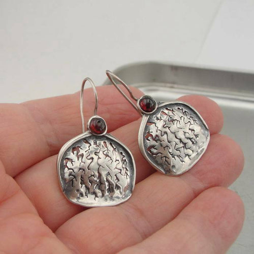 Hadar Designers Handmade 925 Sterling Silver Dangle Garnet Earrings (H) SALE