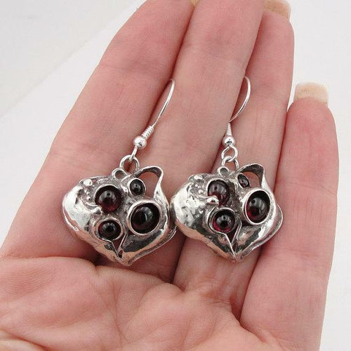 Hadar Designers Handmade 925 Sterling Silver Dangle Red Garnet Earrings (H