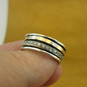 Hadar Designers Swivel 9k Rose Gold 925 Silver Zircon Ring 6.5,7,8,9 (I r784) Y