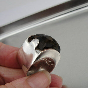 Hadar Designers Handmade 9k Rose Gold 925 Silver Smokey Ring size 7, 7.5 () SALE