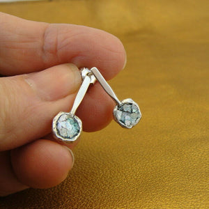 Hadar Designers Antique Roman Glass Sterling Silver Stud Earrings Handmade (AS)Y