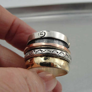 Hadar Designers Handmade Heavy Swivel 9k Gold 925 Silver Ring 7,8,9,9.5(I r052)Y