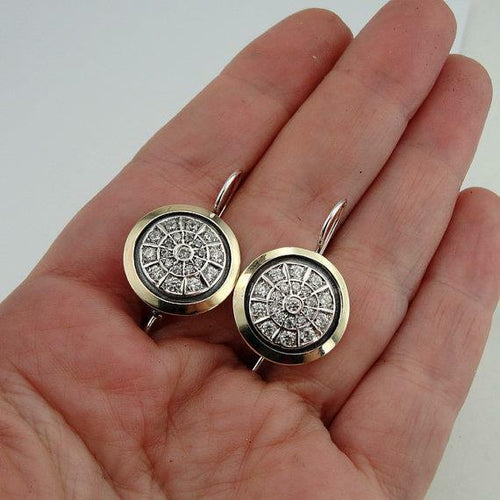 Hadar Designers Handmade 9k Yellow Gold Sterling Silver White Zircon Earrings(MS