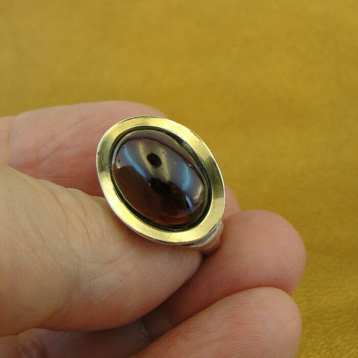 Hadar Designers Garnet Ring Handmade 9k Yellow Gold 925 Silver sz 6,7,8,9 (MS)7y