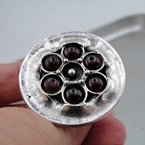 Hadar Designers 925 Sterling Silver Swivel Garnet Ring sz 8,8.5 Handmade (H 1531