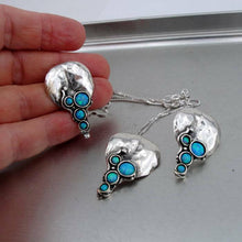 Load image into Gallery viewer, Hadar Designers Handmade Sterling Silver Blue Opal Earrings Pendant Set (H 2663