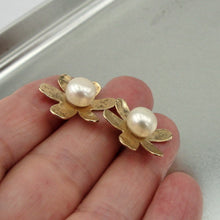 Load image into Gallery viewer, Hadar Designers 14k Gold Fil 8mm White Pearl Stud Earrings Handmade Floral (V