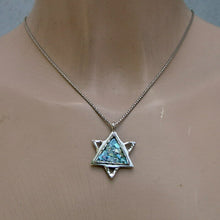 Load image into Gallery viewer, Hadar Designers Roman Glass Star of David Pendant 925 Sterling Silver Art (as) y