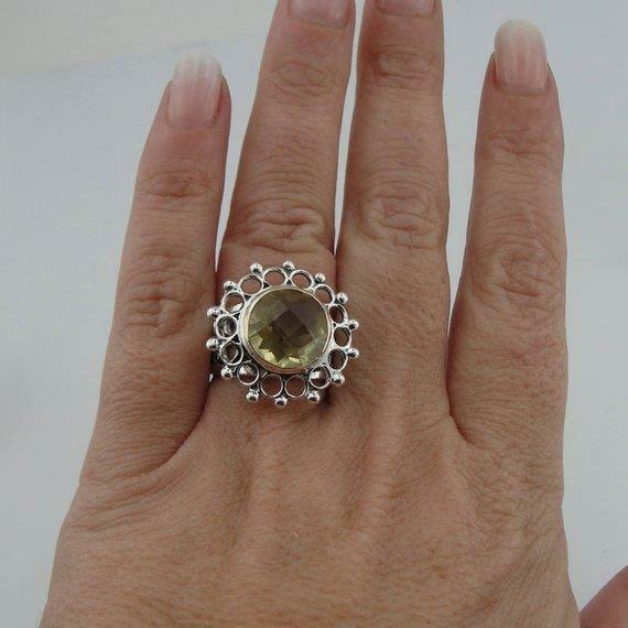 Hadar Designers Yellow Gold 925 Silver Lemon Quartz Ring 6.5,7,7.5 Handmade)SALE