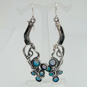 Hadar Designers 925 Sterling Silver Blue Opal Earrings Handmade long Dangle (H)