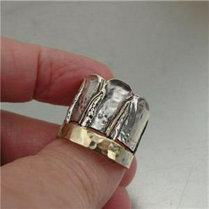 Hadar Designers Sterling Silver 9k Yellow Gold Ring sz 6.5,7,7.5 Handmade (H) y