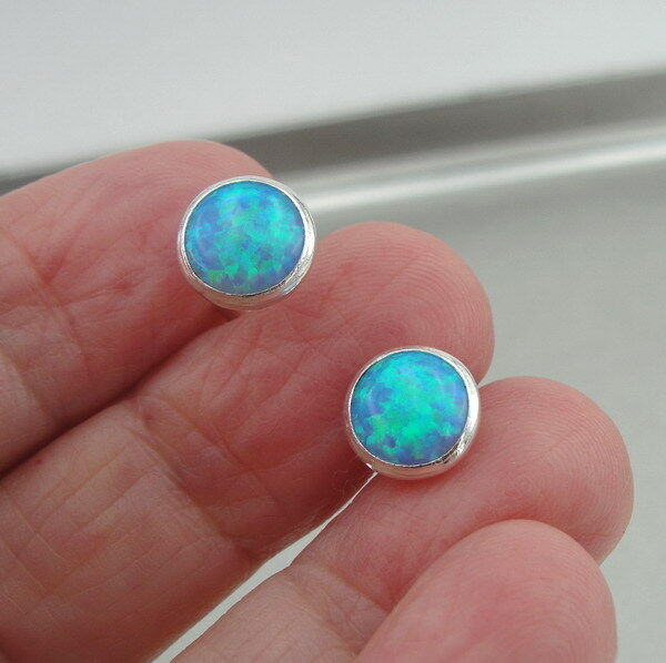 Hadar Designer Handmade 8mm mosaic Opal Sterling Silver Stud Earrings (V) Gift