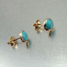 Load image into Gallery viewer, Hadar Designers 7mm Turquoise Stud Earrings Handmade 14k Yellow Gold filled (v