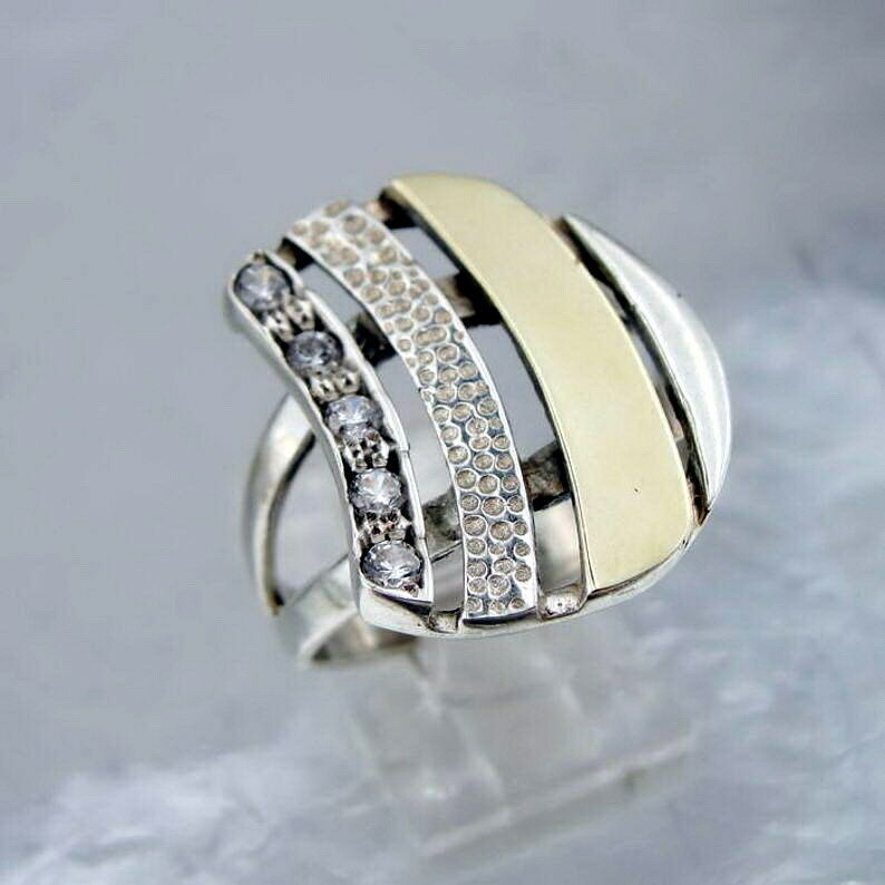 Hadar Designers Handmade 9k Yellow Gold 925 Silver Zircon Ring sz 6,7,8,9 (Ms)7y