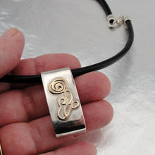 Load image into Gallery viewer, Hadar Designers Handmade Leather 9k yellow Gold Sterling Silver Pendant (H) SALE