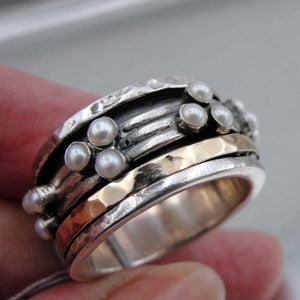 Hadar Designers Swivel 9k Gold 925 Sterling Silver Pearl Ring any size (I r793)y