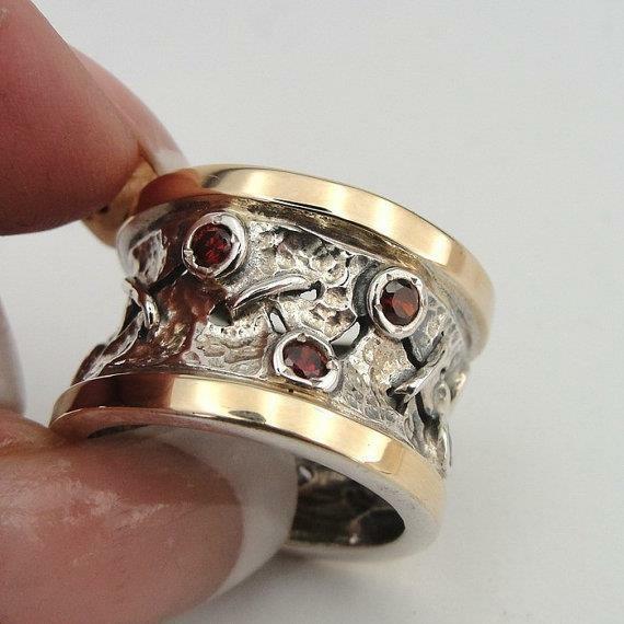 Hadar Designers Handmade 9k Yellow Gold 925 Silver Garnet cz Ring 7,7.5,8,9 (Ms