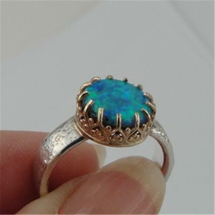 Hadar Designers Filigree 9k Gold Sterling Silver Blue Opal Ring  6,7,8,9 (I r343