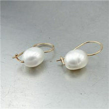 Load image into Gallery viewer, Hadar Designers NEW 14k Gold Fil Oval White Pearl Earrings Dangle Handmade (Ve