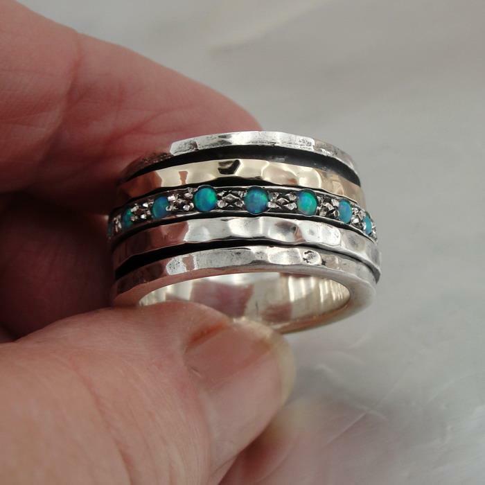 Hadar Designers Swivel 9k Yellow Gold 925 Silver Opal Ring  6,7,8,9,10 (I r512)y