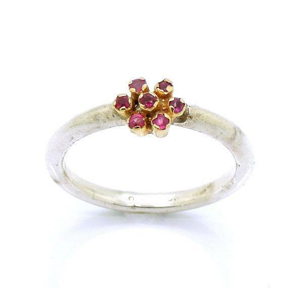 Hadar Designers Delicate Flower 9k Gold 925 Silver Ruby Ring 5,6,7,8,9 (I R847y