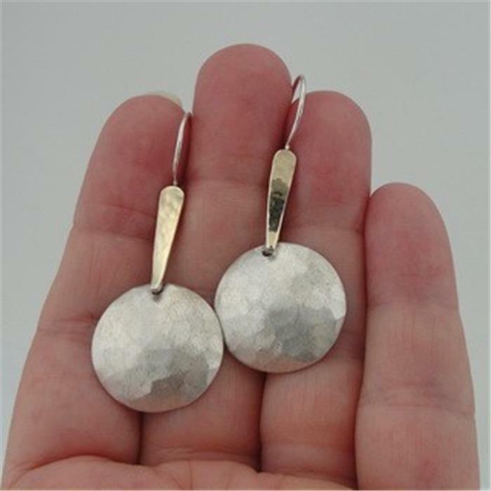 Hadar Designers Hammered Handmade 9k Gold 925 Sterling Silver Earrings (I e476)