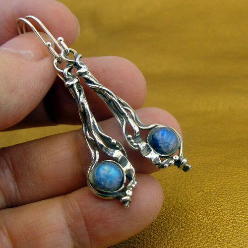 Hadar Designers Sterling 925 Silver Moonstone Earrings Handmade Long (H) SALE