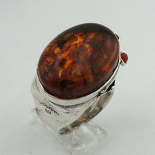 Load image into Gallery viewer, Hadar Designers Baltic Amber Ring Handmade Sterling Silver sz 7,8,9,10 (H 102b