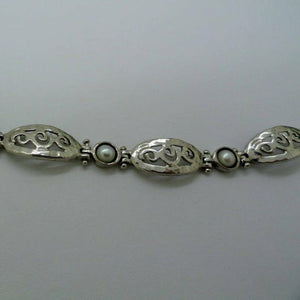 Hadar Designers 925 Sterling Silver Pearl Bracelet Charming Handmade Filigree (S