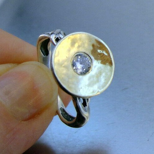 Hadar Designers 9k Yellow Gold 925 Silver White Zircon Ring 6,7,8,9 Handmade ()y