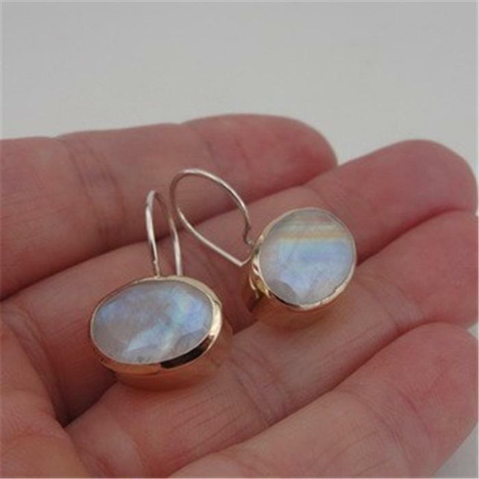 Hadar Designers Handmade Sterling Silver 9k Yellow Gold Moonstone Earrings(I e36