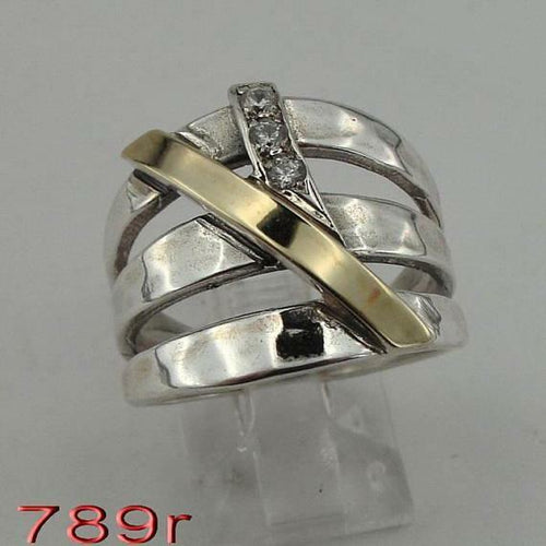 Hadar Designers Handmade 9k Yellow Gold 925 Silver White Zircon Ring 6,7,8,9 (Ms