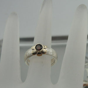 Hadar Designers 9k Gold 925 Silver Ring Garnet 6,7,8,9,10 Handmade Floral (I r79