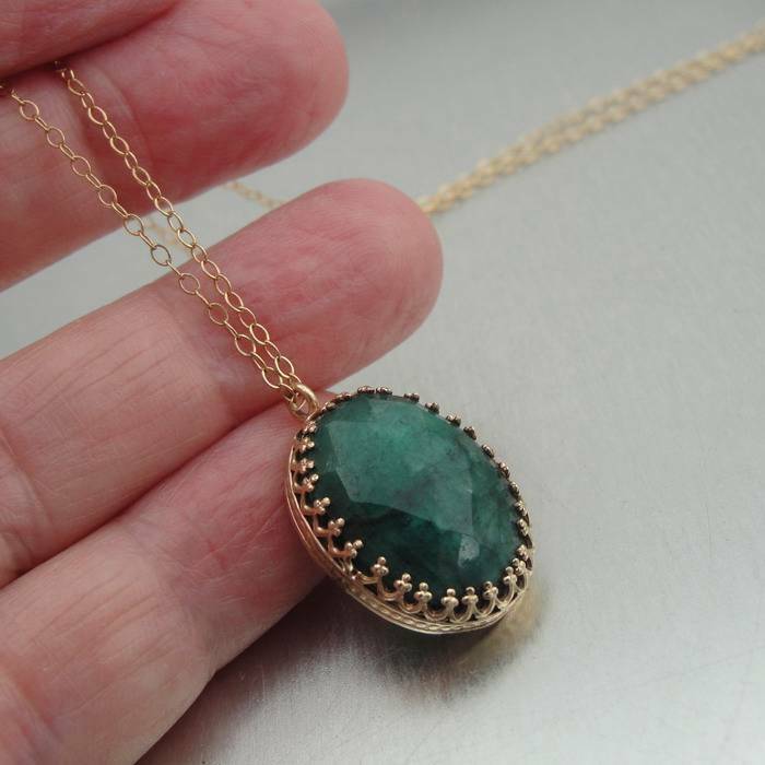 Hadar Designers Fab Filigree 14k Yellow Gold Fil Green Emerald Pendant (I n843)