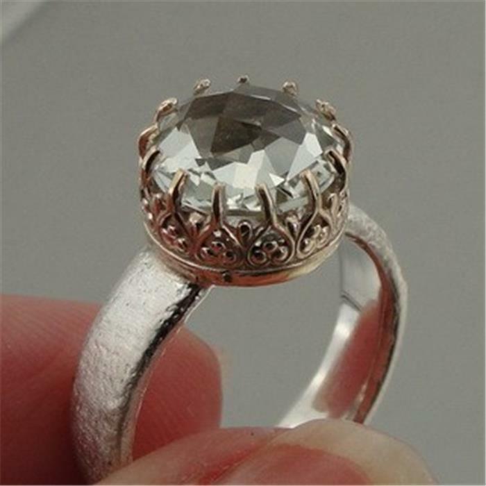 Hadar Designers 9k Gold 925 Silver Green Amethyst Filigree Ring 6,7,8,9, (I r343