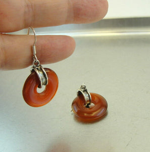 Hadar Designers Dangle Sterling Silver Orange Carnelian Stone Earrings (H) SALE