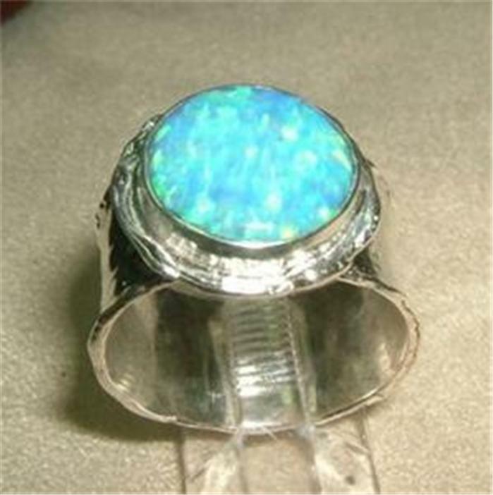 Hadar Designers Blue Opal Ring 6,7,8,9,10 Sterling 925 Silver Handmade(I r137sil