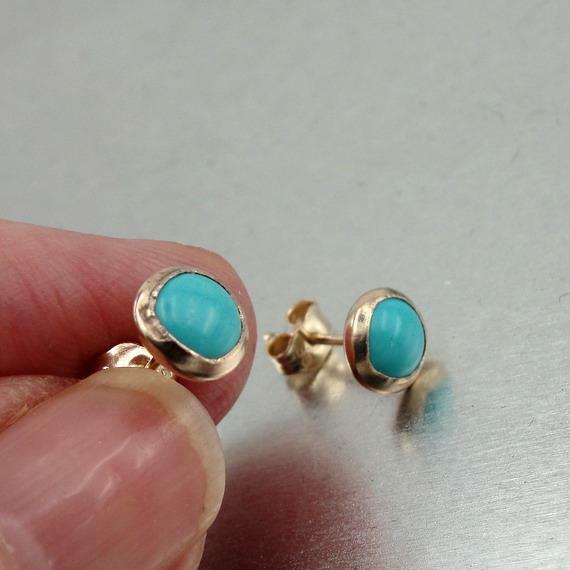 Hadar Designers 7mm Turquoise Stud Earrings Handmade 14k Yellow Gold filled (v