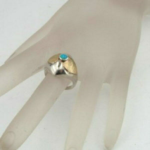 Hadar Designers Blue Opal Heart Ring 7,7.5 Handmade 9k Yellow Gold 925 Silver