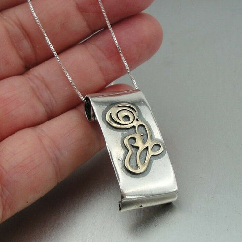 Hadar Designers Handmade Modern 9k Yellow Gold Sterling Silver Pendant (H) SALE