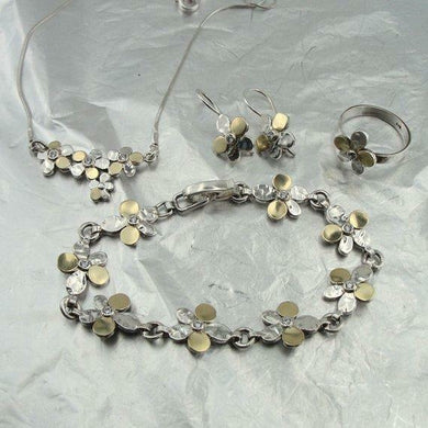 Hadar Designers Full Jewelry Set Bridal Gift Floral Handmade 9k Gold Silver  (ms