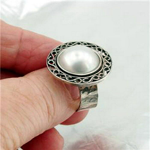 Hadar Designer 925 Sterling Silver MOP Pearl Ring size 7, 7.5 Handmade (SP) SALE