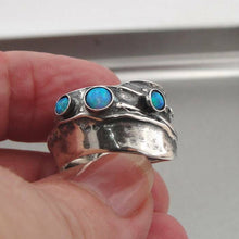 Load image into Gallery viewer, Hadar Designers 925 Sterling Silver Blue Opal Ring size 7,7.5 Handmade (H) Sale