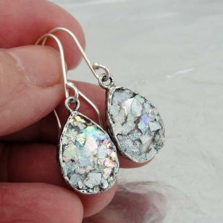 Hadar Designers 925 Sterling Silver Antique Roman Glass Drop Earrings (as 417515