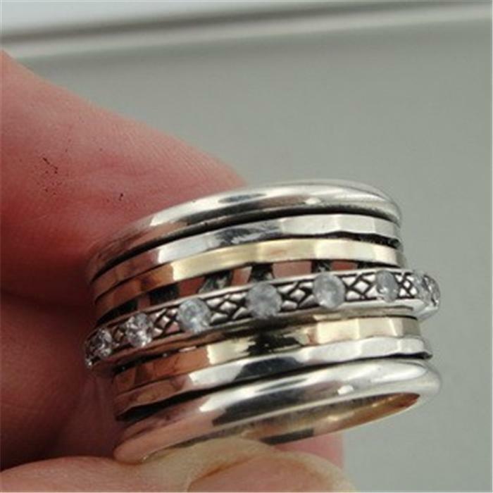 Hadar Designers Swivel 9k Gold 925 Silver Zircon Ring 5, 5.5,6,7,8,9,10 (I r554