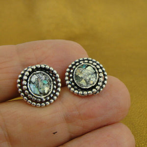 Hadar Designers 925 Sterling Silver Roman Glass Stud Earrings Handmade (AS)SALE