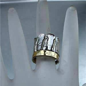 Hadar Designers Sterling Silver 9k Yellow Gold Ring sz 6.5,7,7.5 Handmade (H) y