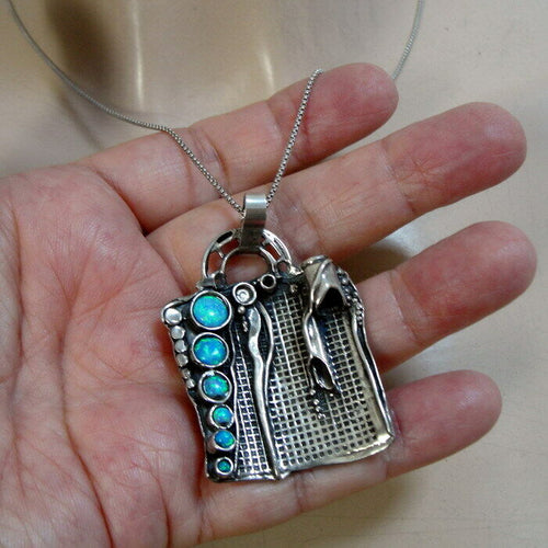 Hadar Designers 925 Sterling Silver Blue Opal Pendant Handmade Art (H 425DO) y
