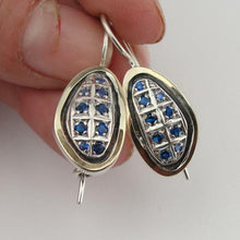 Load image into Gallery viewer, Hadar Designers Yellow Gold 925 Silver Earrings Blue Sapphire Z Handmade Deco(MS