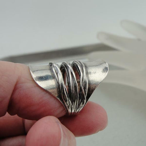 Hadar Designers Sterling Silver Rustic Ring size 7.5, 8 Handmade Wide Art () y